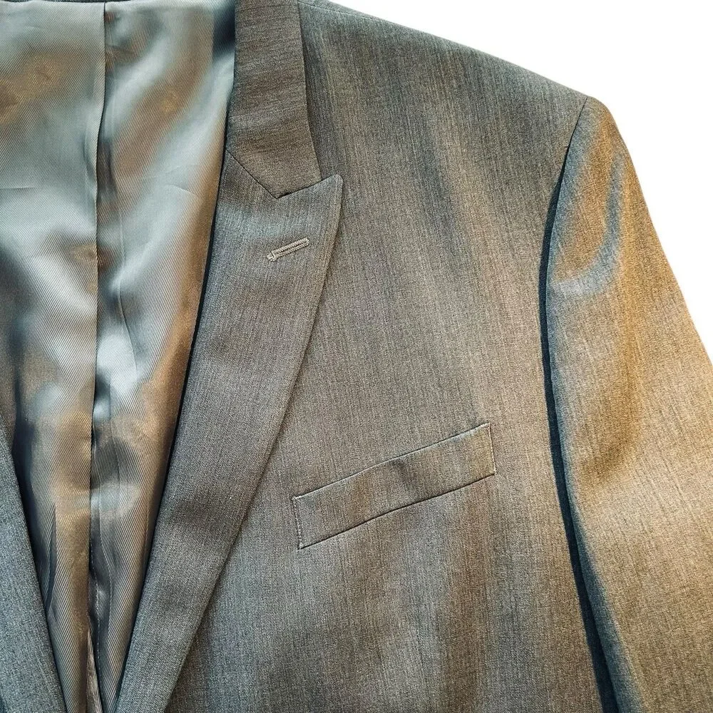 Egara Men's Blazer Jacket Sport Suit Coat 50L Long All Season Wool Gray Slim Fit